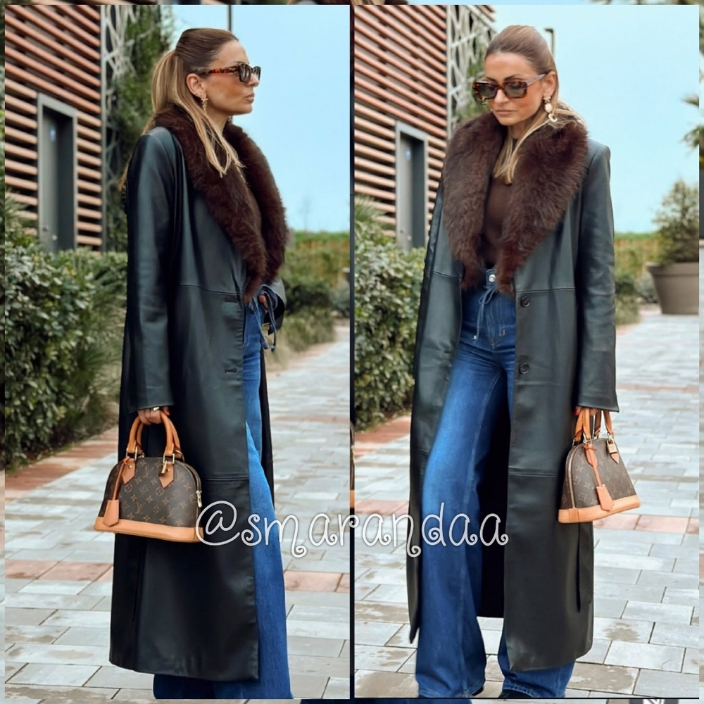 ZARA FAUX LEATHER COAT WITH DETACHABLE COLLAR NWT